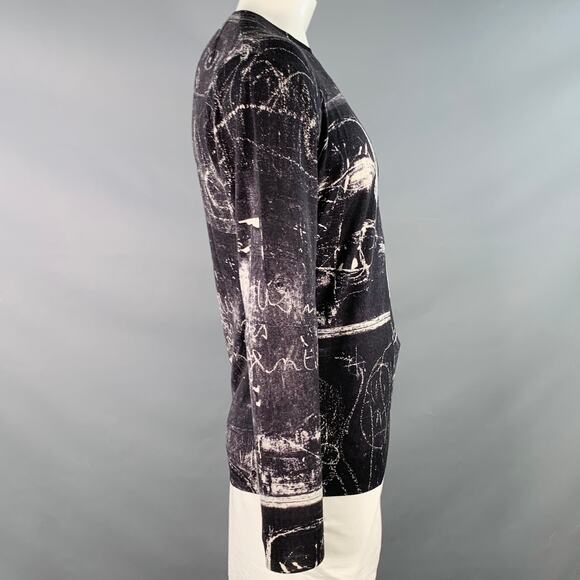 ALEXANDER MCQUEEN Size L Black White Marbled Wool Silk Crew-Neck Pullover - Picture 5 of 10